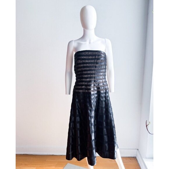 Victor & Delano Black Fit and Flare Beaded Strapless Cocktail Dress 8 - Picture 2 of 11